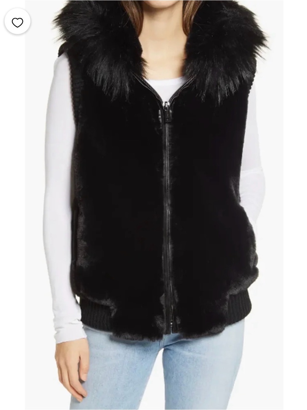 jocelyn Black Faux Fur Zip-Up Teddy Vest with Plush Collar